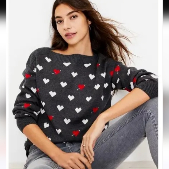 EUC LOFT HEART BOATNECK SWEATER SZ S - Picture 1 of 8